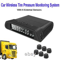 Système De Surveillance De Pression De Pneus De Voiture Solaire Usb Sans Fil Tpms LCD Avec 6 Capteurs Auto