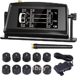 Système de surveillance de la pression des pneus TPMS 0-15bar avec 10 capteurs, alarme en temps réel