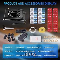 Système de surveillance de la pression des pneus TPMS avec 8 capteurs, répéteur, recharge solaire et USB
