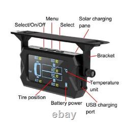 Système de surveillance de pression TPMS sans fil solaire pour pneus de voiture avec écran LCD et 6 capteurs externes.