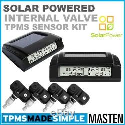 Tpms Solar Power Système De Surveillance De Pression Des Pneus Capteurs Valve Interne LCD X 4